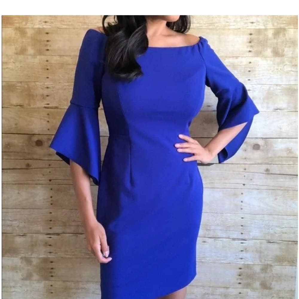 ANTONIO MELANI Royal Blue Midi Dress with Flared Sleeves